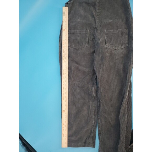 Corduroy Overalls Womens Sz M Crop  Gray Boho Adjustable Straps Pockers Shangyan - Picture 8 of 10